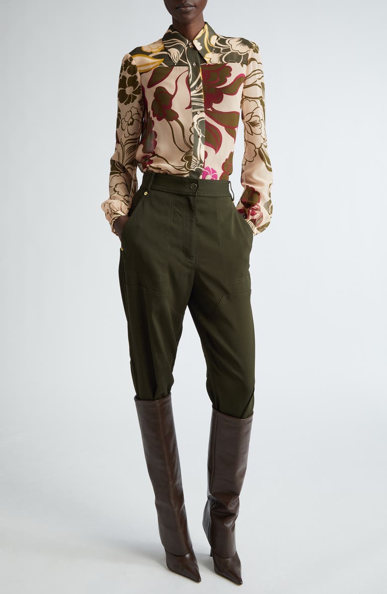 ST. JOHN Mixed Floral Print Georgette Button-Up Shirt, Alternate, color, 