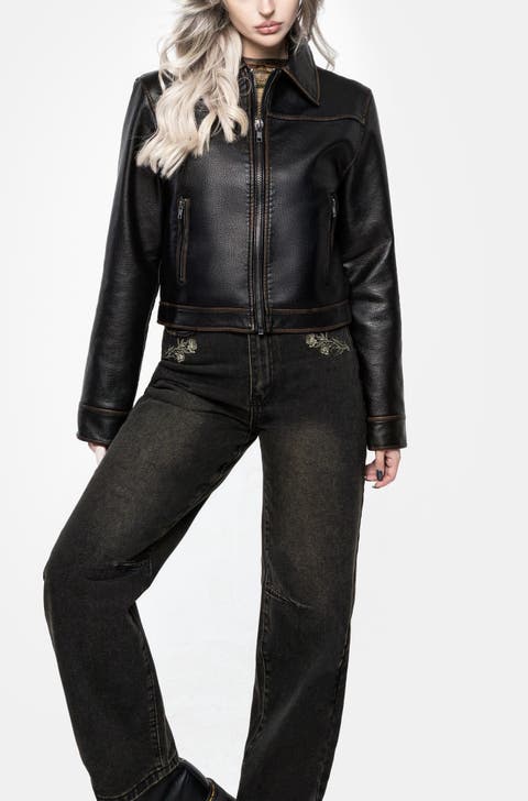 Ermania Crop Faux Leather Jacket