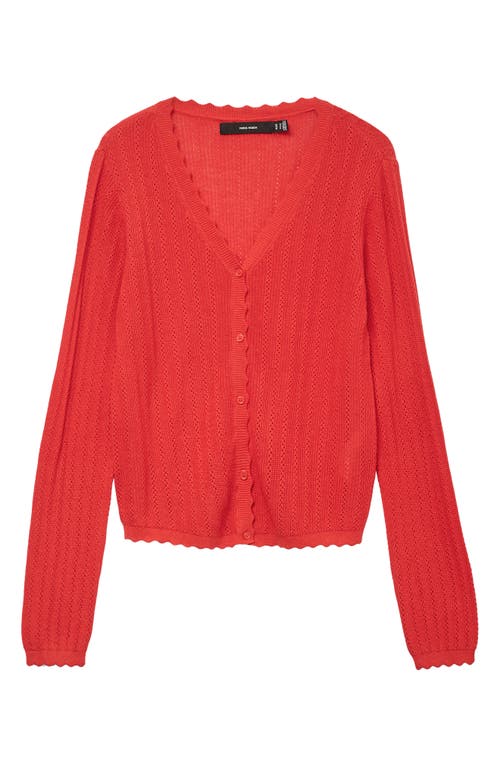 Vero Moda Luxlight V-neck Pointelle Cardigan In Red