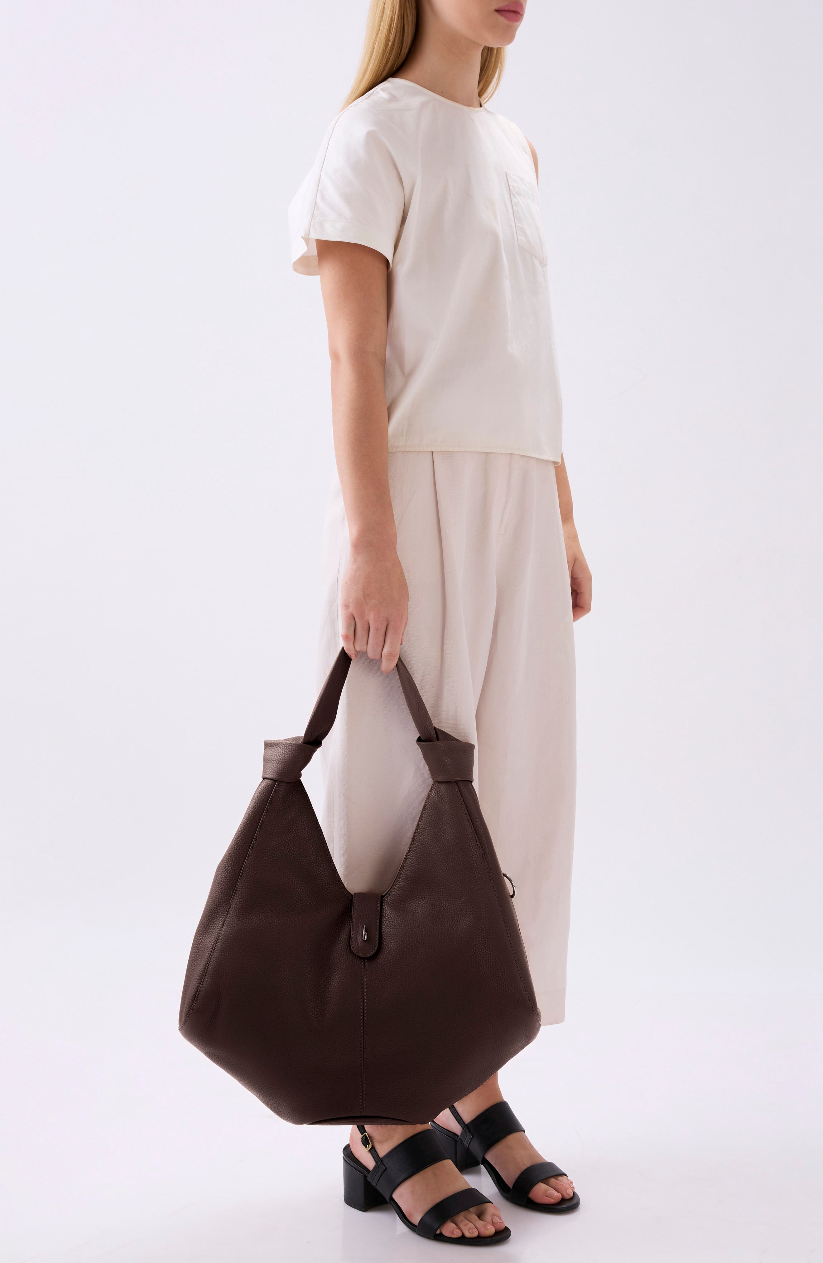 Large Nelli Pebble Leather Hobo Bag, Alternate, color, CACAO