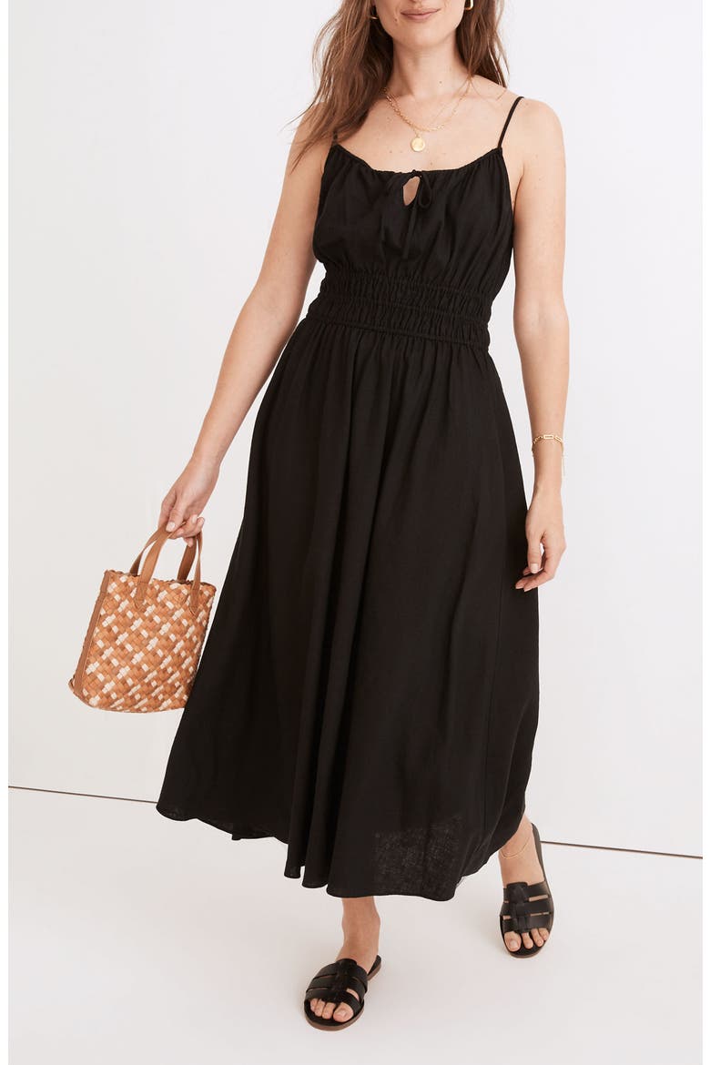 Hartford Shirred Waist Midi Dress, Alternate, color, TRUE BLACK