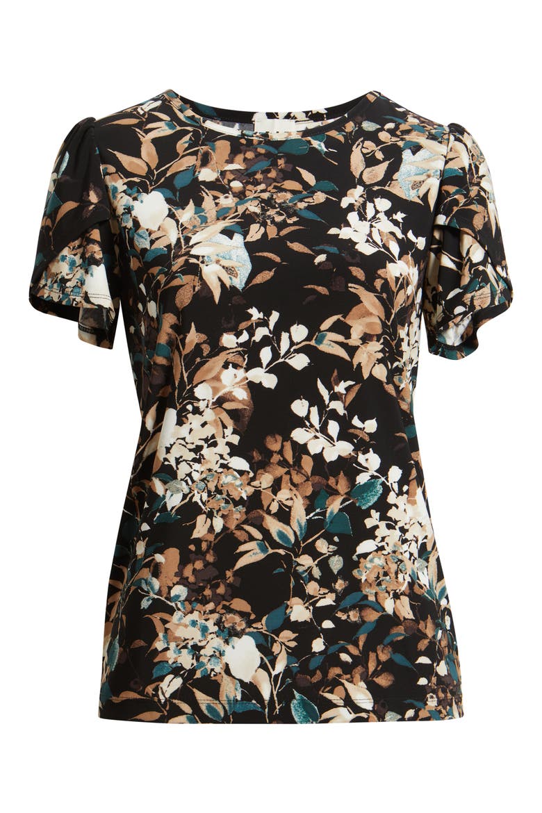 Floral Print Tulip Sleeve Jersey Top, Alternate, color, ANNE BLACK/ TREELINE MULTI