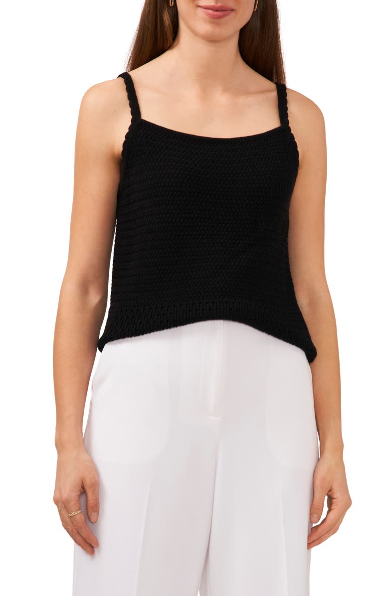 Halogen<sup>®</sup> Textured Scallop Trim Sweater Tank, Main, color, Rich Black