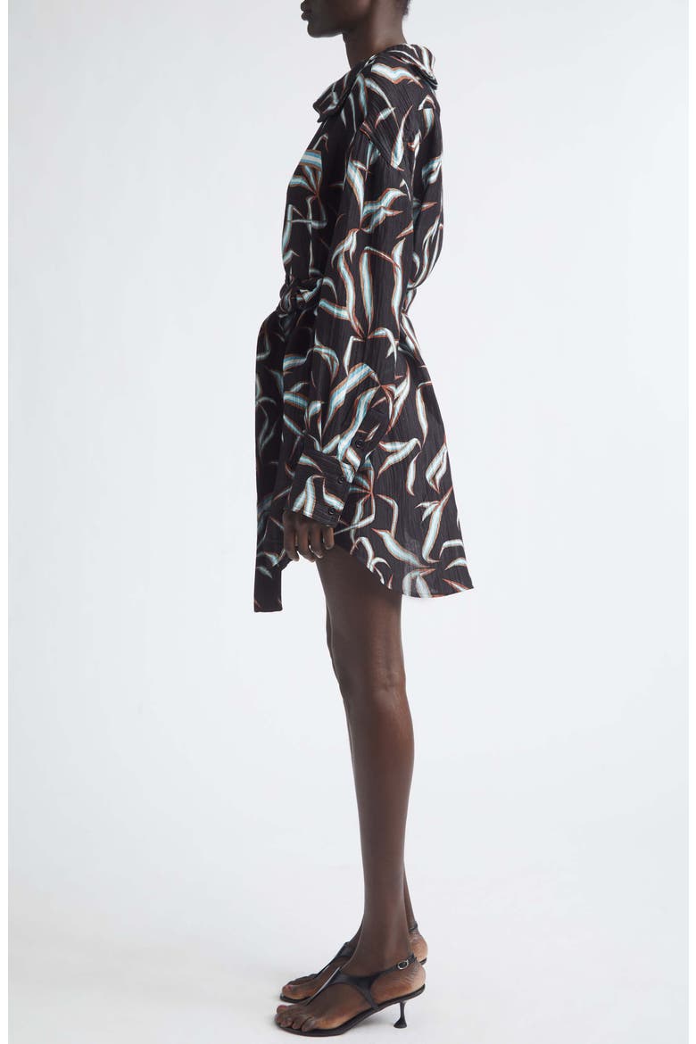 Lalia Floral Long Sleeve Linen & Silk Matelassé Shirtdress, Alternate, color, BLACK MULTI
