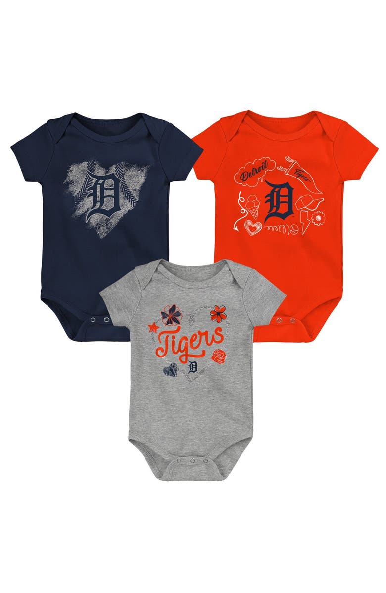Outerstuff Infant Navy/Orange/Gray Detroit Tigers Batter Up 3-Pack Bodysuit Set, Main, color, 