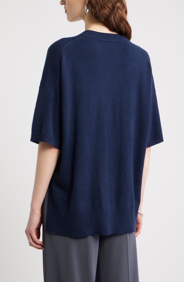Nordstrom Relaxed Short Sleeve Cashmere Sweater, Alternate, color, Navy Night