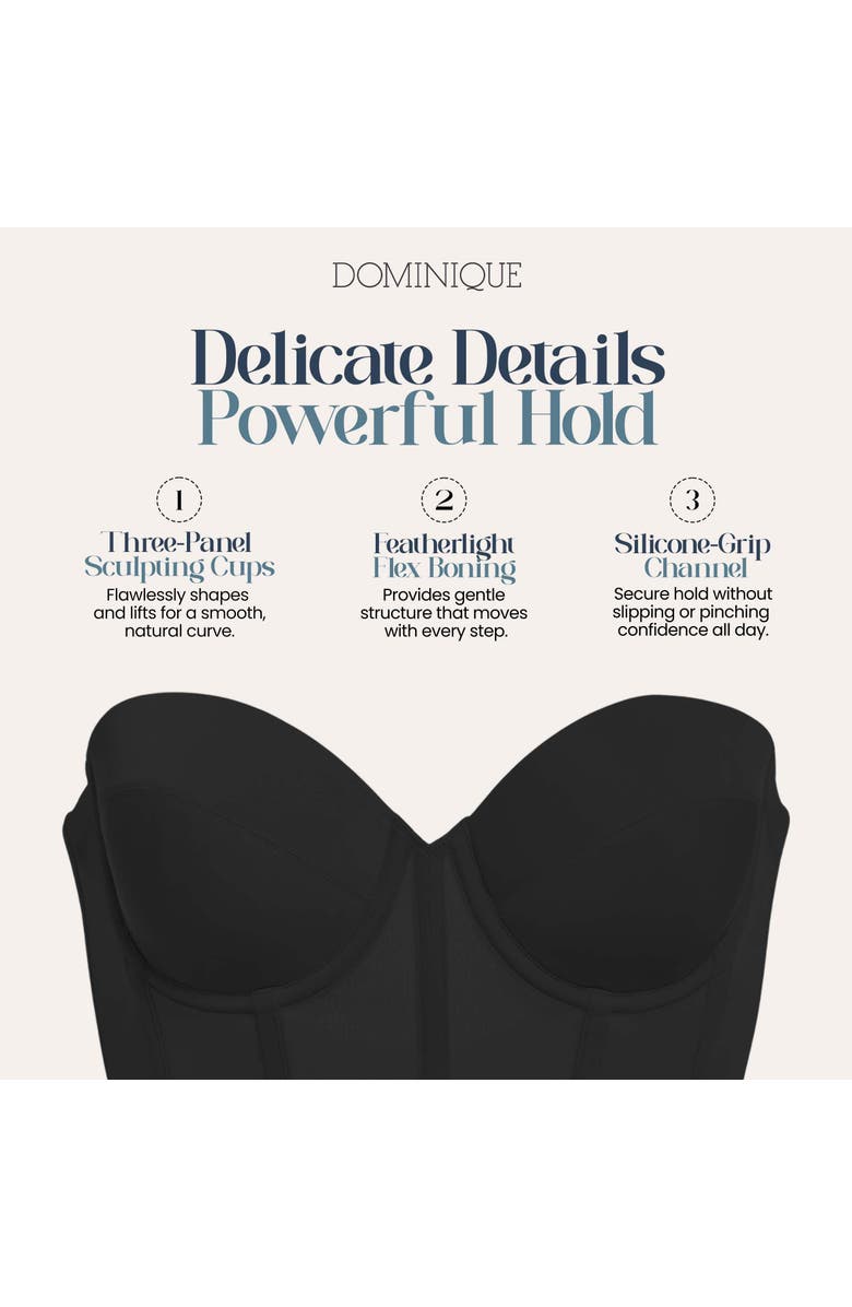 Dominique Intimates Brie Backless Strapless Ultra Low Back Bustier Bra, Alternate, color, Black