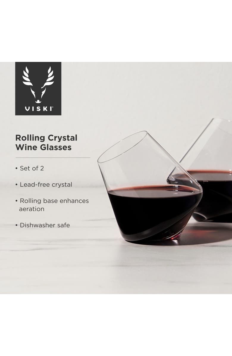 Viski Rolling Crystal Wine Glasses Set of 2, Alternate, color, Clear