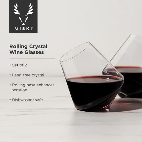 Viski Rolling Crystal Wine Glasses Set Of 2 In Clear