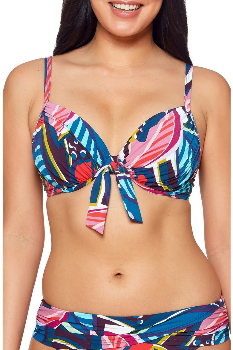 Absolutely Fabulous Tie Front Underwire Bikini Top, Main, color, BLUE MULTI