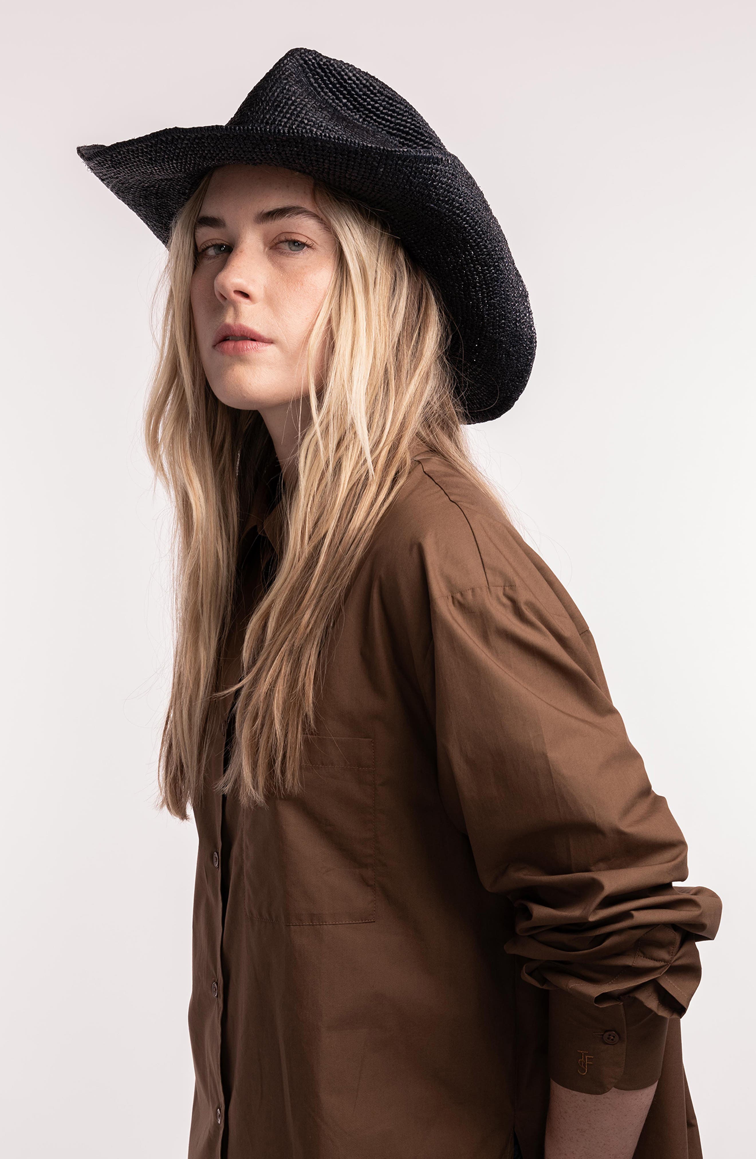 NWT Sacha Cowboy Hat Janessa Leone Dark Brown Raffia Janessa Leone Sacha Cowboy Hat in Black | Lyst main image 4