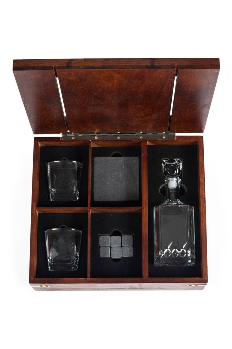 Whiskey Box with Decanter, Alternate, color, BROWN