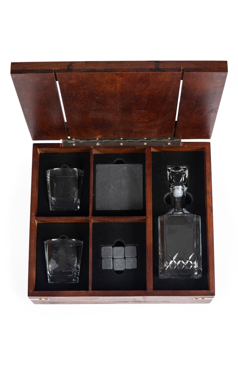 Picnic Time Whiskey Box with Decanter, Alternate, color, Brown