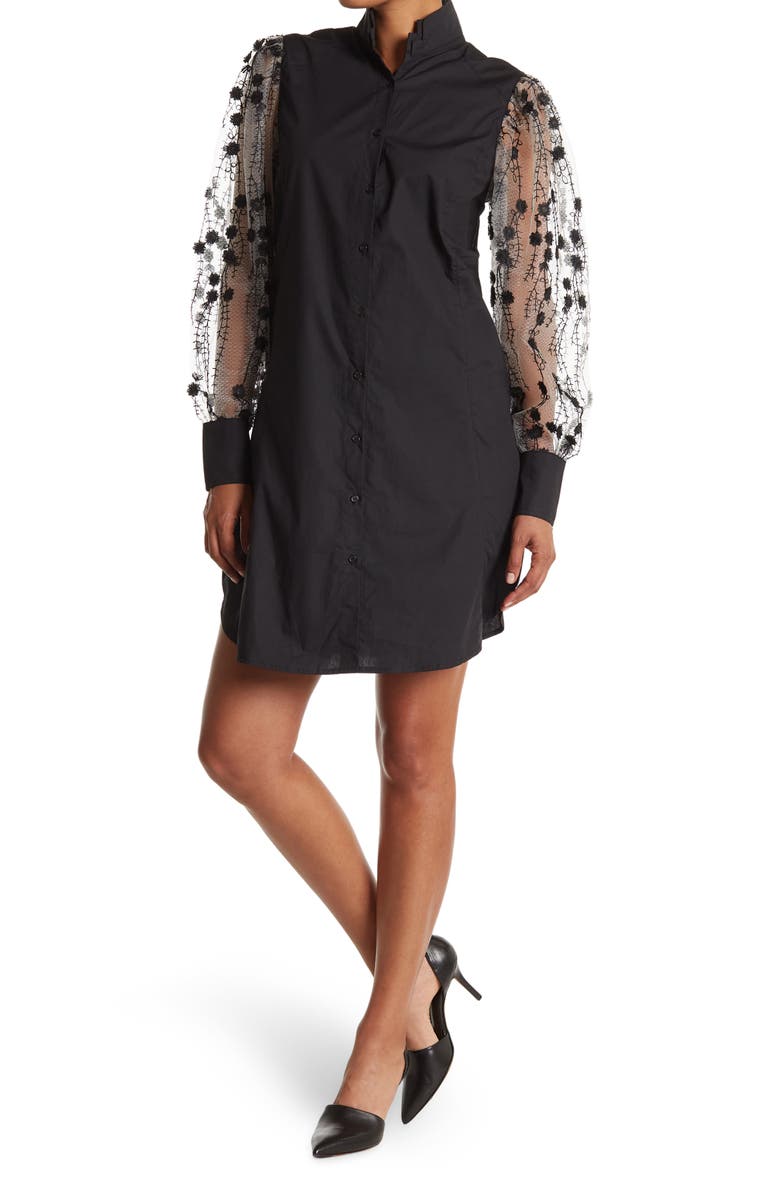 TOV Embroidered Sleeve Button Front Dress, Main, color,