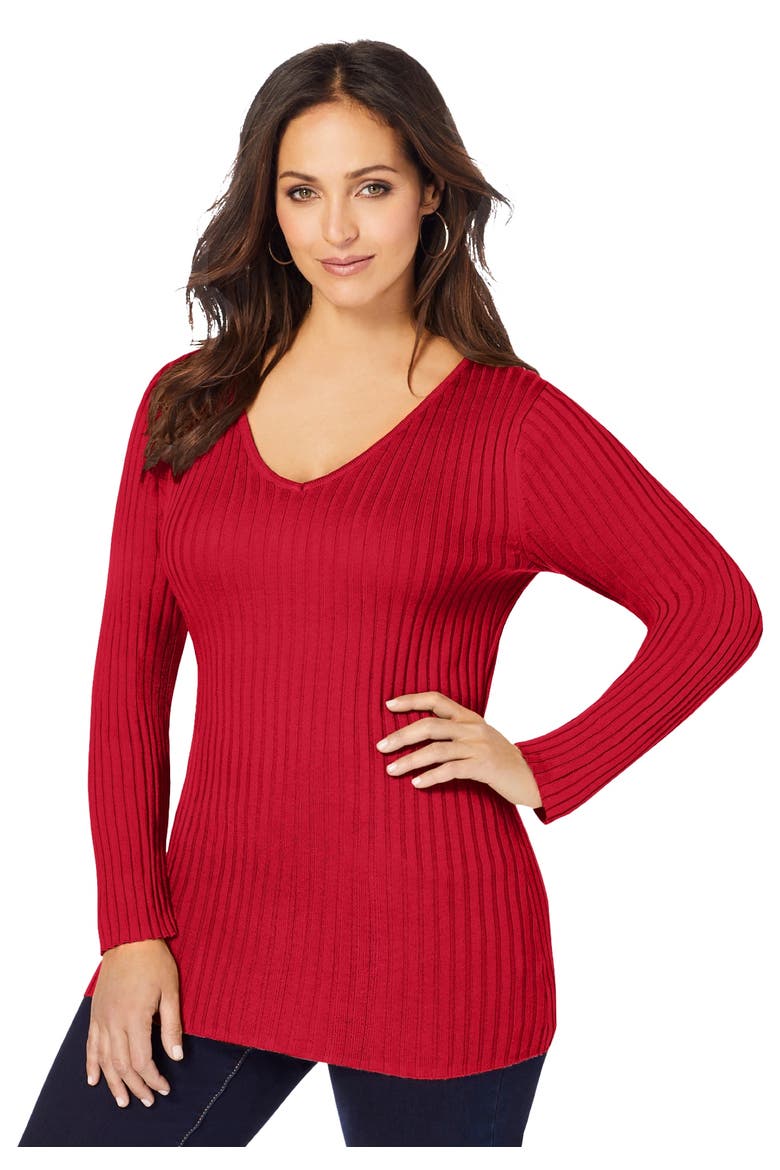 V Neck Ribbed Sweater, Main, color, CLASSIC RED
