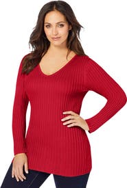 Jessica London V Neck Ribbed Sweater