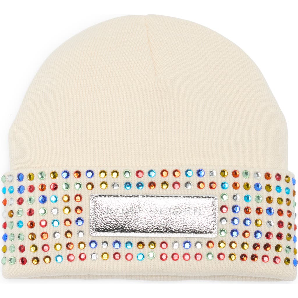 Kurt Geiger London Logo Patch Crystal Cuff Beanie In Multi