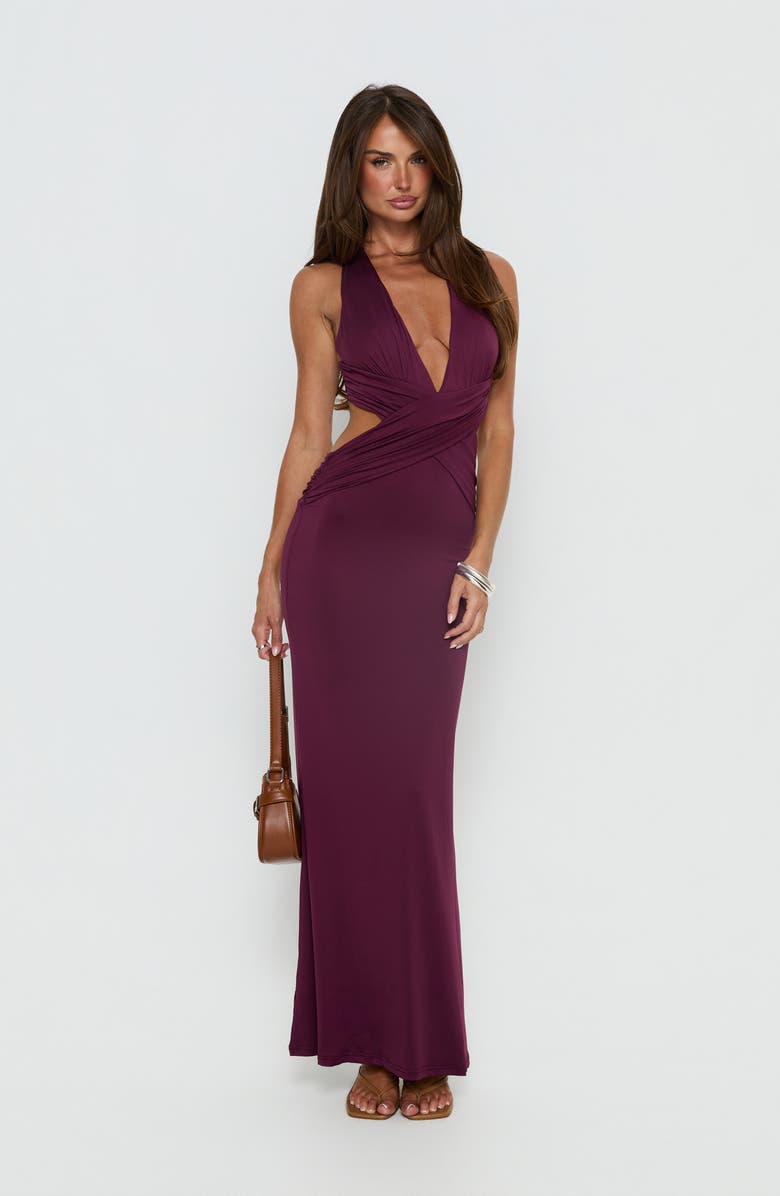 Princess Polly Bambia Cutout Sleeveless Gown, Alternate, color, Purple