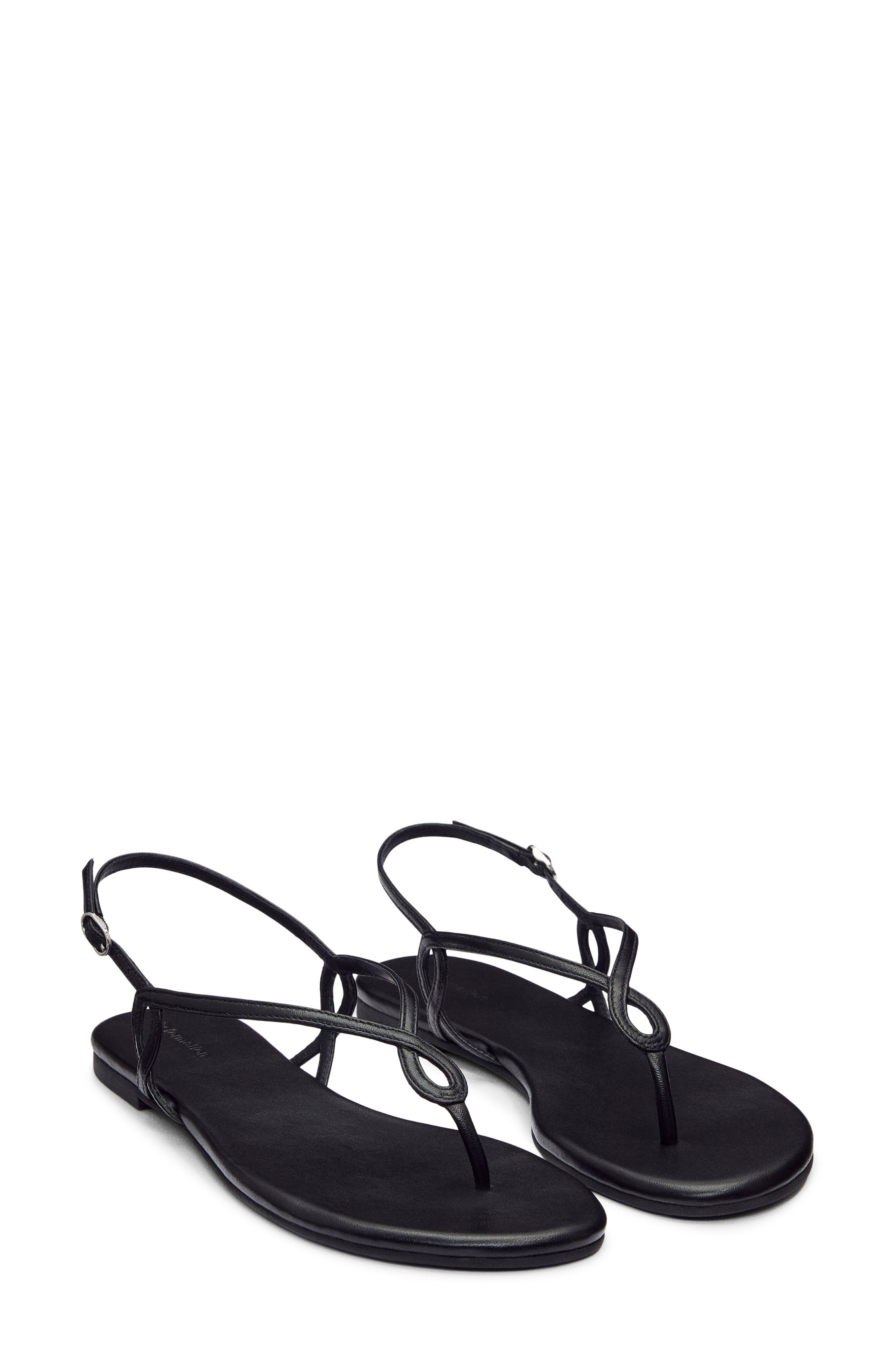 Reformation Luna Flat Sandal, Main, color, Black Leather