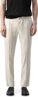 MANGO Slim Fit Drawstring Linen Blend Pants