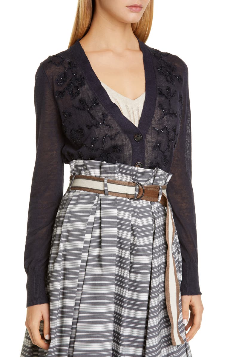Brunello Cucinelli Floral Embroidered Cardigan, Alternate, color, 