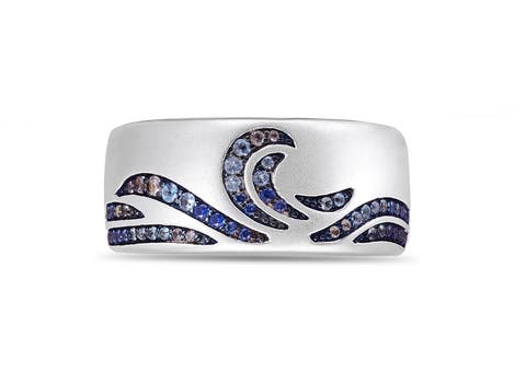 Surf Up Sterling Sapphire & Topaz Silver Band Men Ring