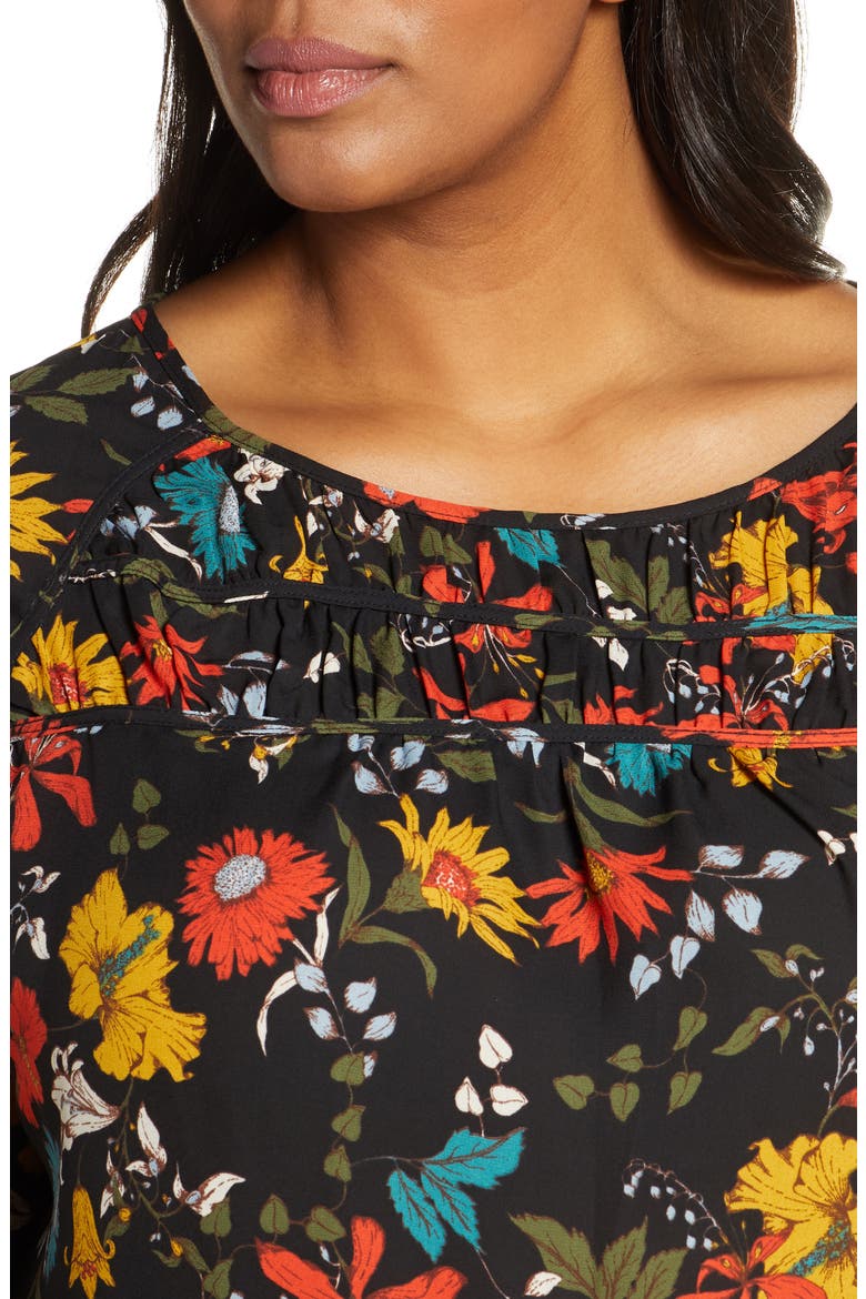 Gibson Ruched Yoke Top, Alternate, color, BLACK MULTI FLORAL