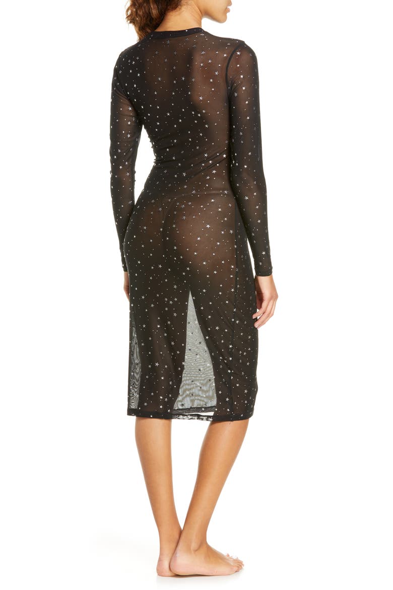 Embroidered Mesh Long Sleeve Midi Dress, Alternate, color, BLACK/ FOIL STARS