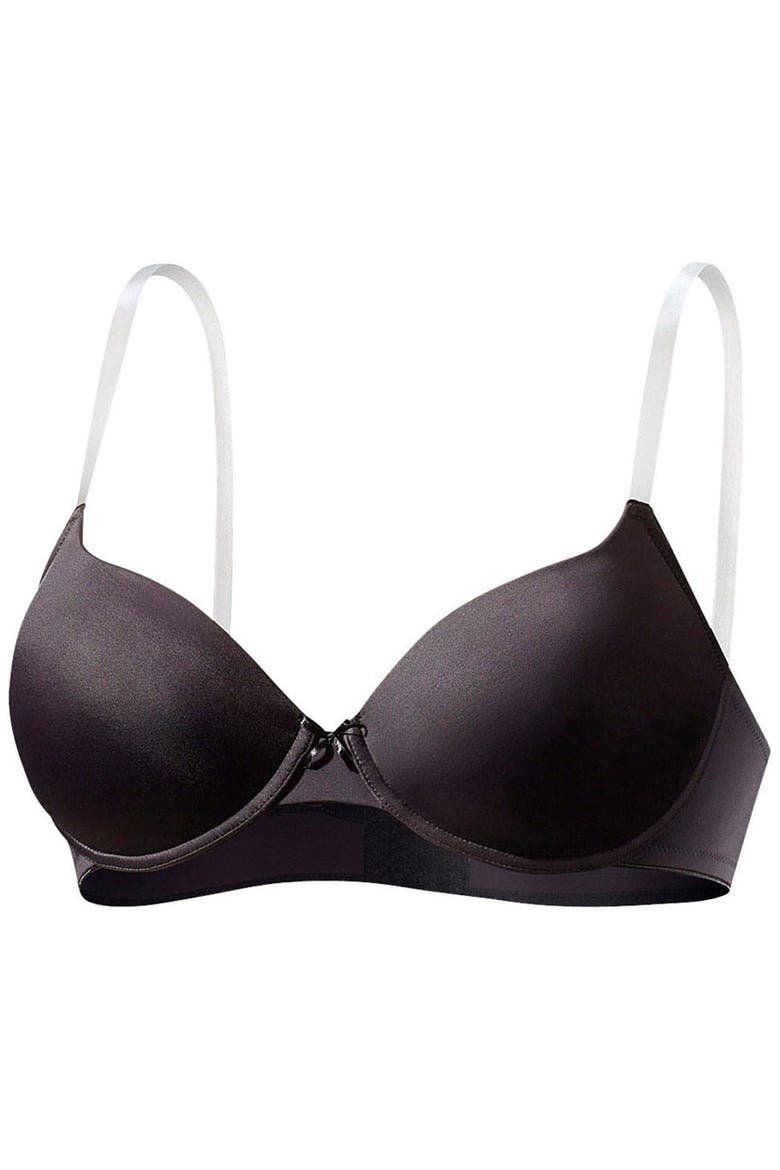 Underwire Clear Strap T-Shirt Bra, Alternate, color, Black