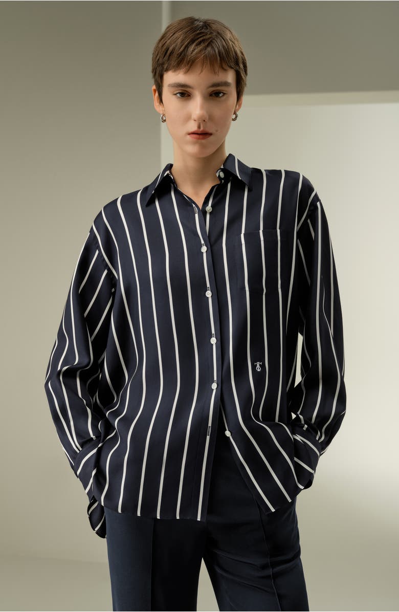 Lilysilk Silk Twill Striped Button-Down Shirt, Alternate, color, Navy&White Stripe