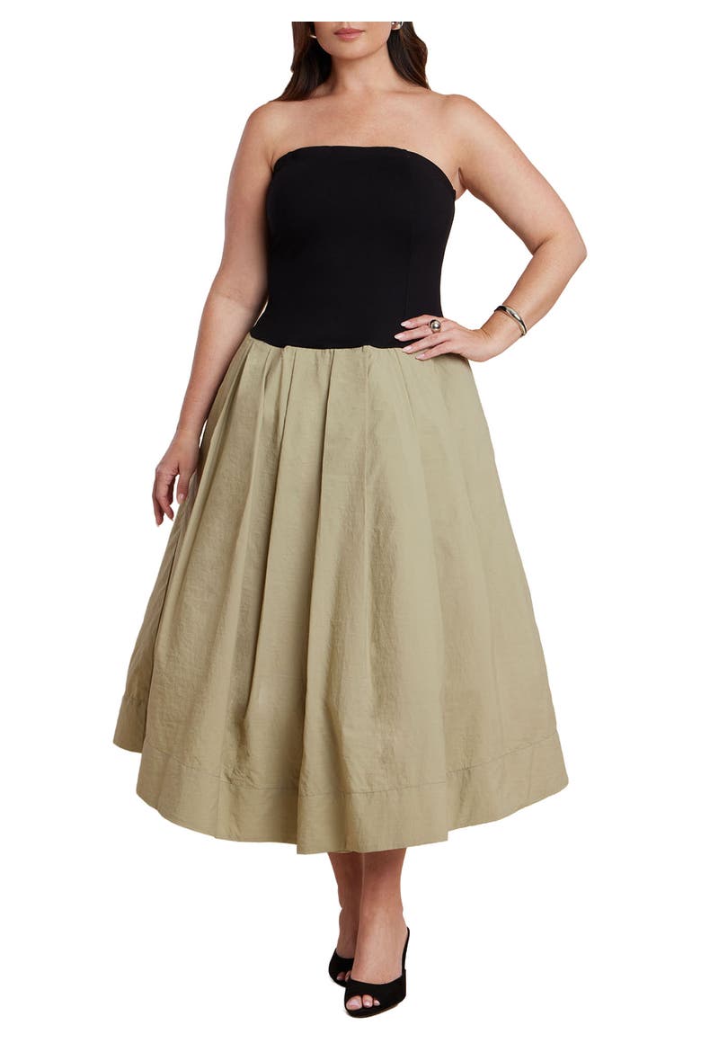 Strapless Combo Dress, Main, color, BLACK GREEN SLATE