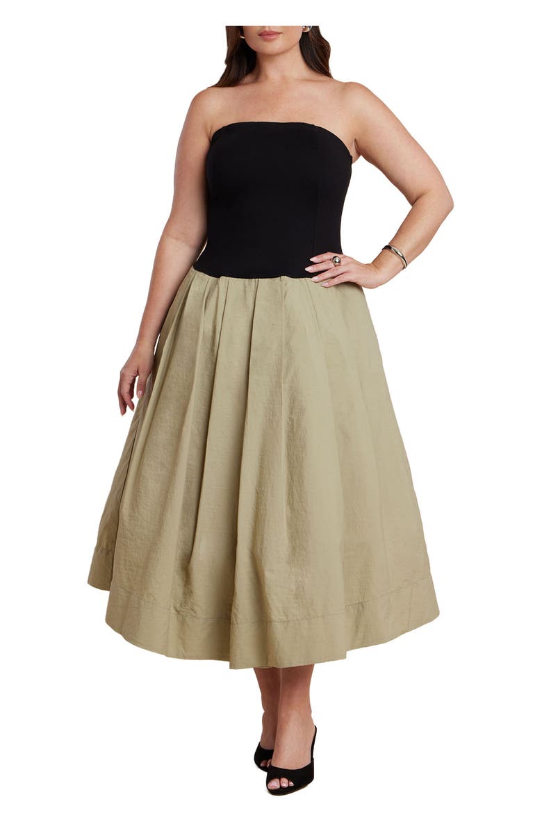ELOQUII Strapless Combo Dress, Main, color, Black Green Slate