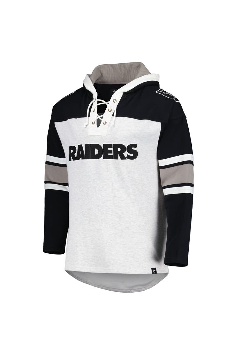 Men's '47 Las Vegas Raiders Heather Gray Gridiron Lace-Up Pullover Hoodie, Alternate, color, Gray