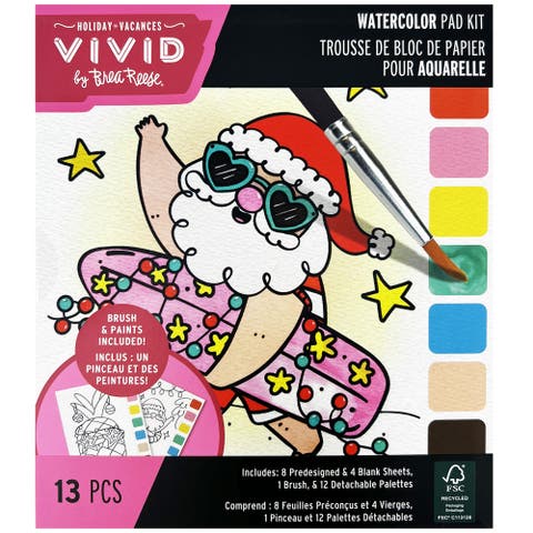 Watercolor Pad Kit, Surfing Santa, 8 Christmas Designs