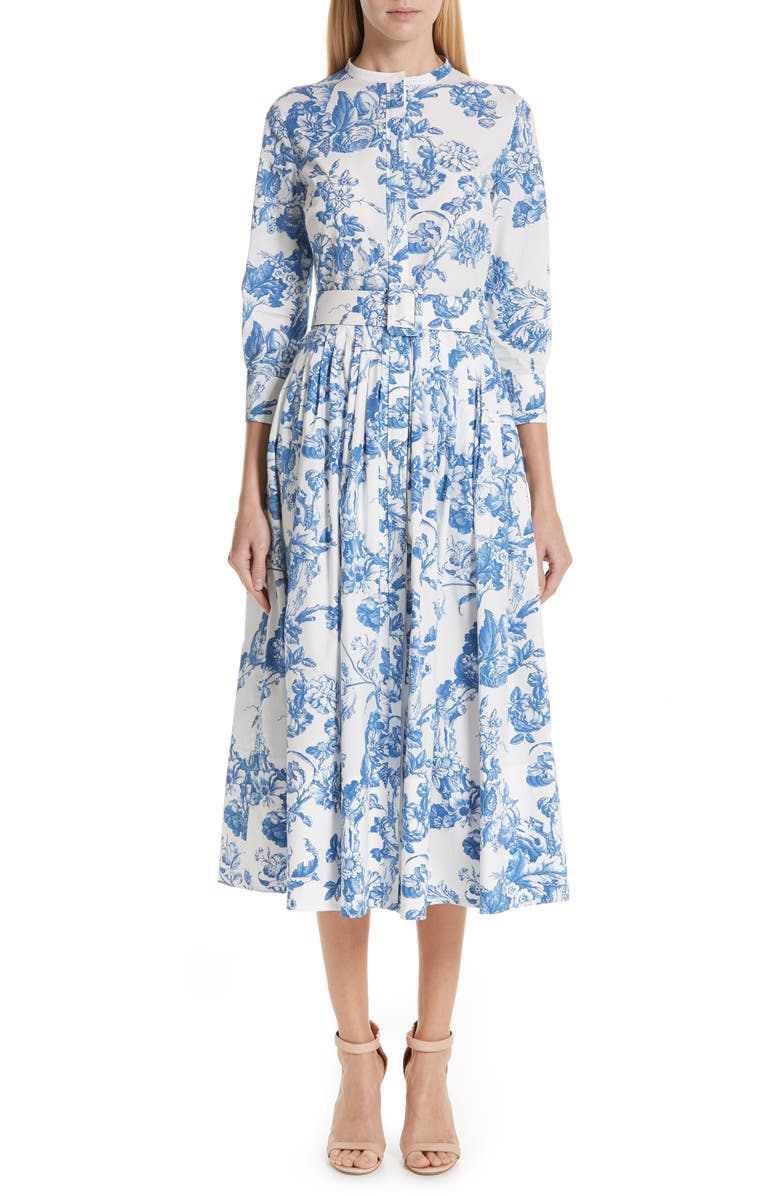 Oscar de la Renta Toile Print Stretch Poplin Shirtdress, Main, color, 