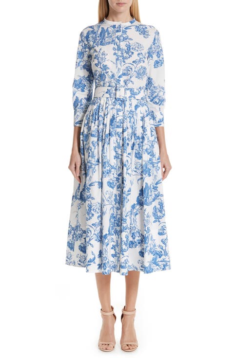 Toile Print Stretch Poplin Shirtdress