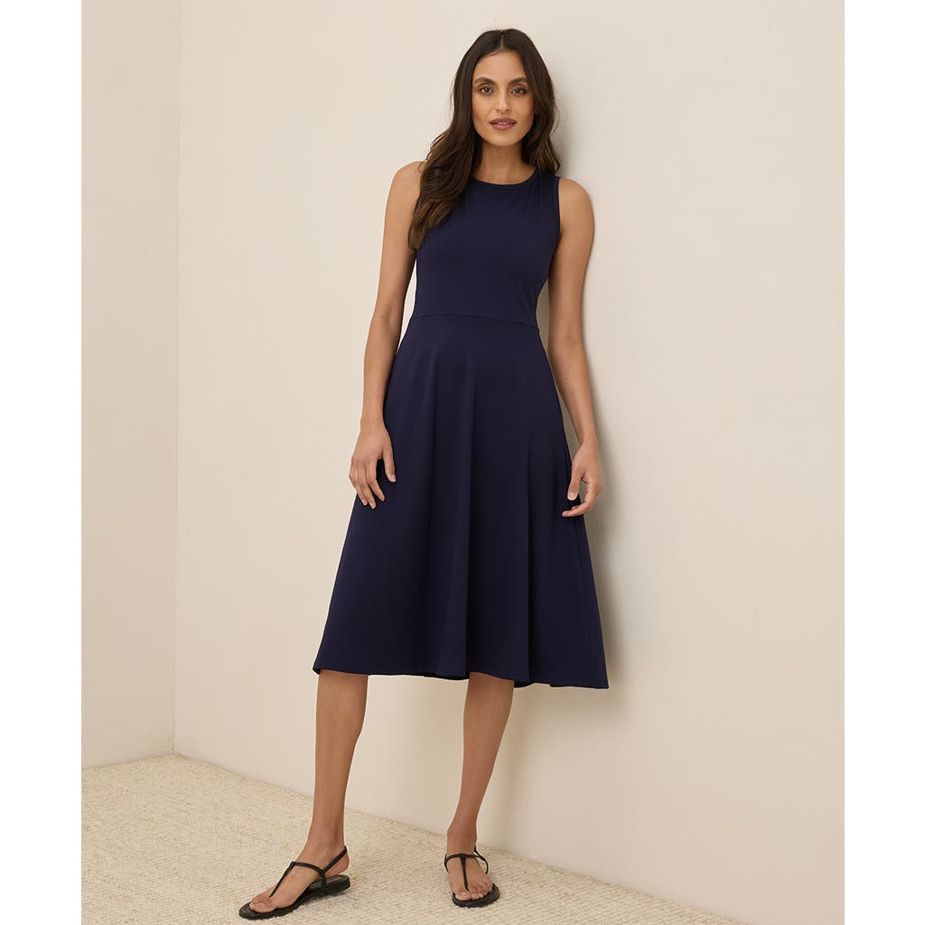 Pact Organic Cotton Fit & Flare Keyhole Back Dress In Eclipse