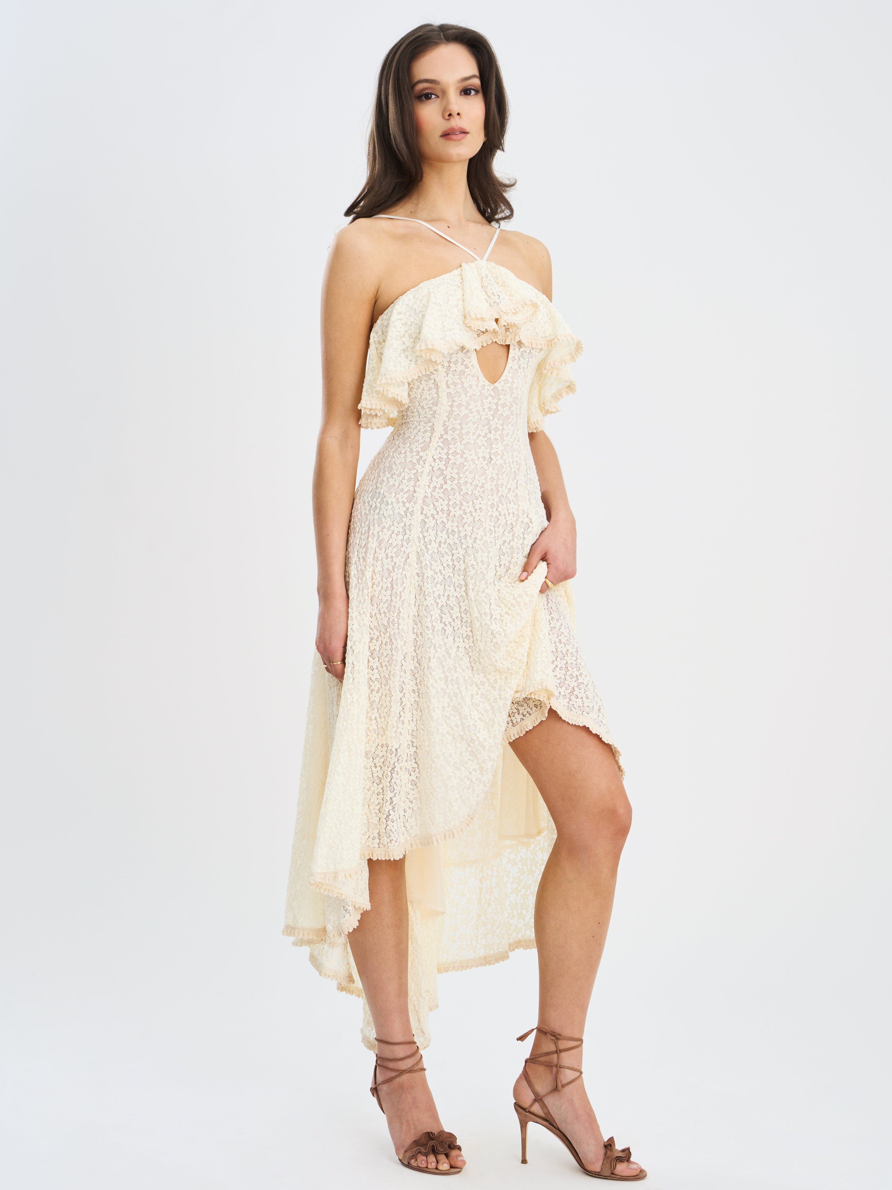 Miss Circle Idra Lace Trim Sleeveless Crochet Midi Trailing Dress