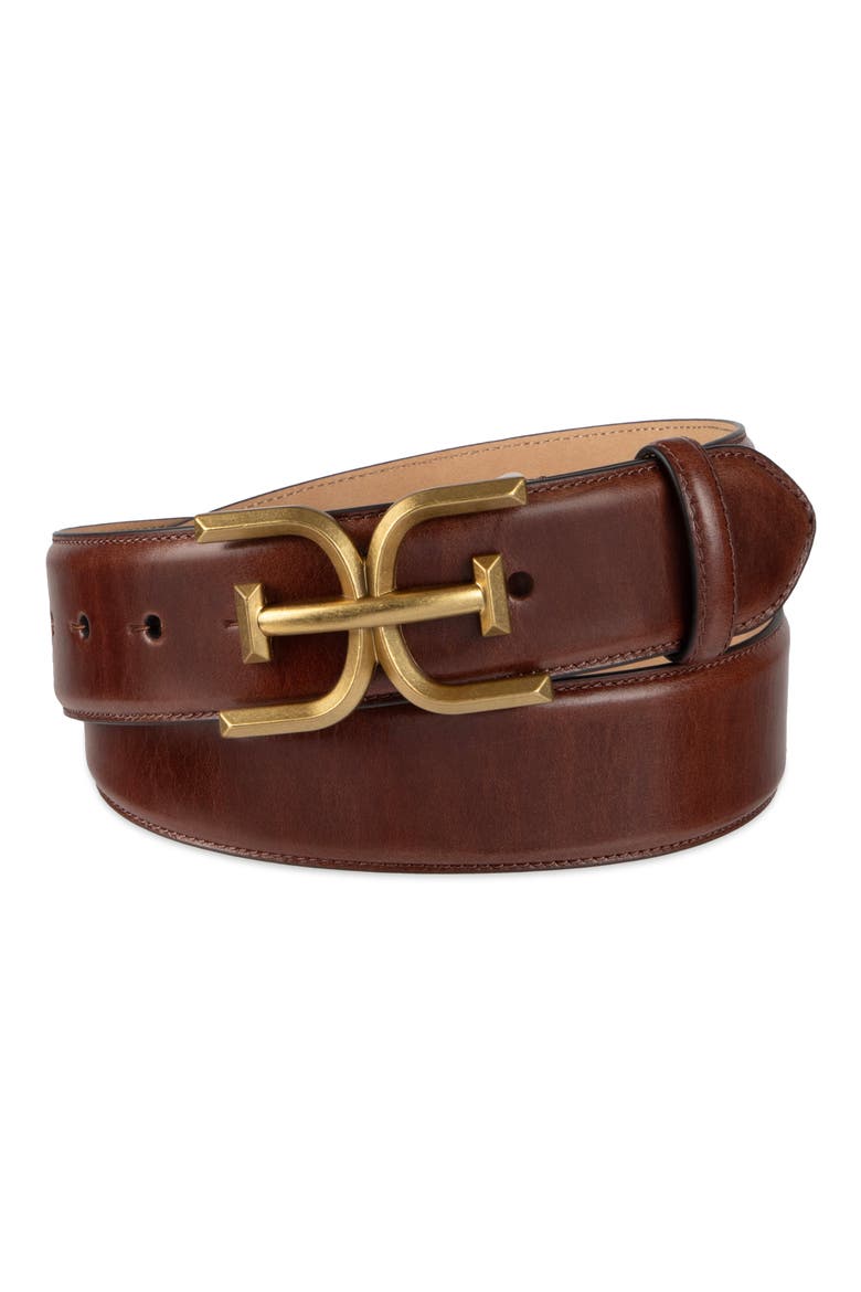 Logo Buckle Leather Belt, Alternate, color, BROWN