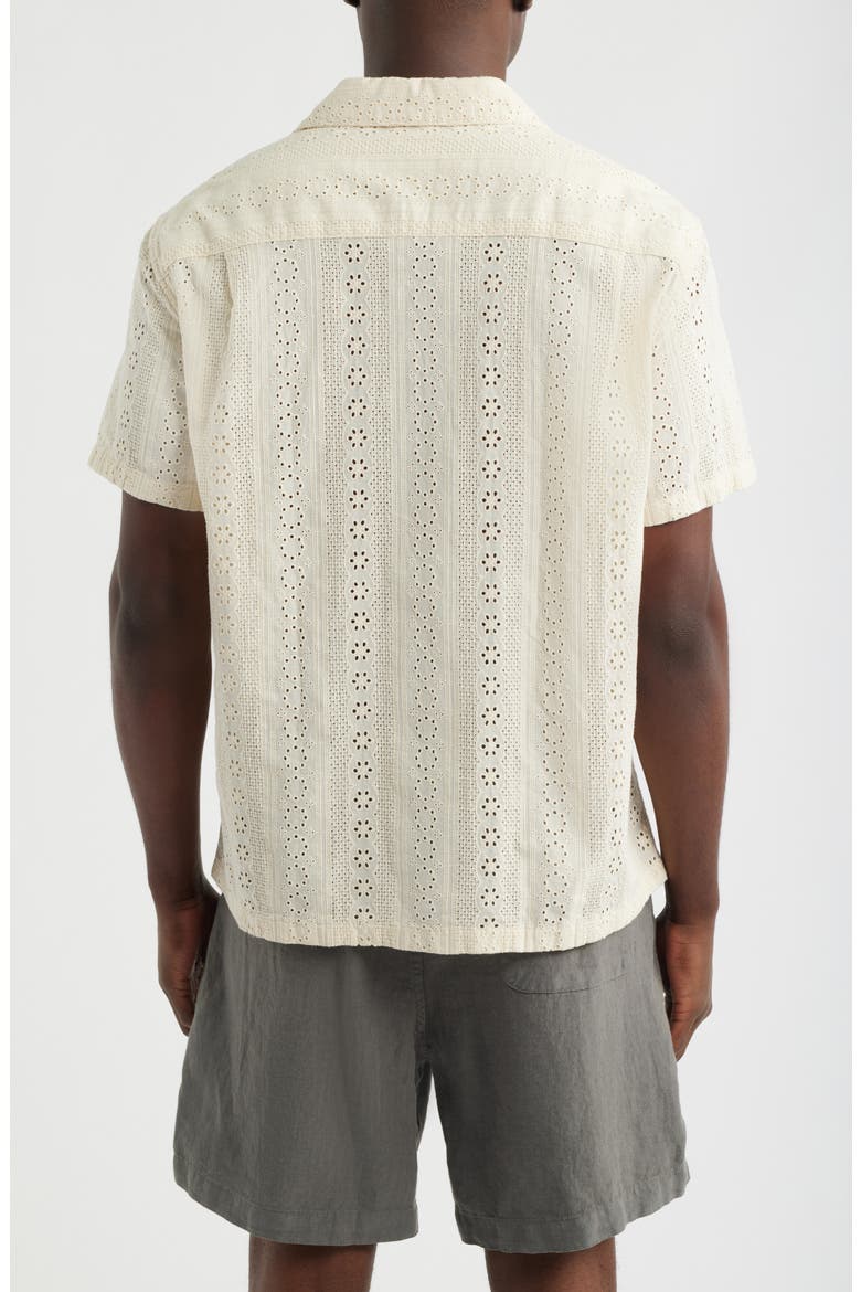 Short Sleeve Button-Up Shirt in Embroidered Cotton, Alternate, color, DUSTY PEARL