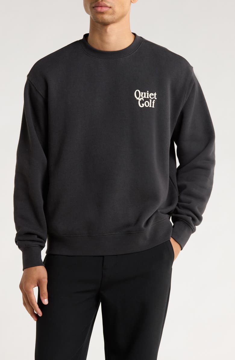 Quiet Golf Stacked Logo Cotton Hoodie, Main, color, Black