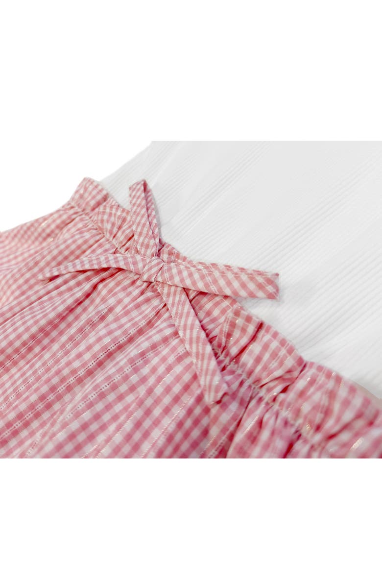 Pippa & Julie Kids' Mixed Media Rib & Seersucker Party Dress, Alternate, color, Red/ White