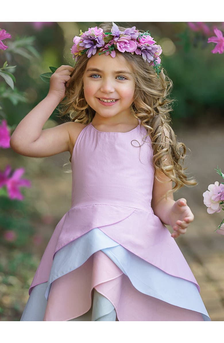 Mia Belle Girls Girls Pretty Petal Pastel Rainbow Tiered Dress, Alternate, color, Pink