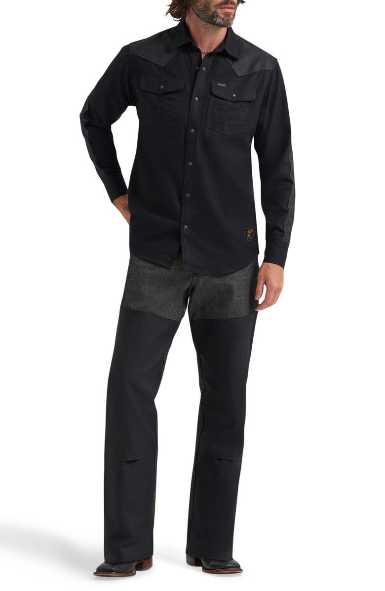 Wrangler Filson x Wrangler Two-Tone Denim Western Snap-Up Shirt, Alternate, color, Black