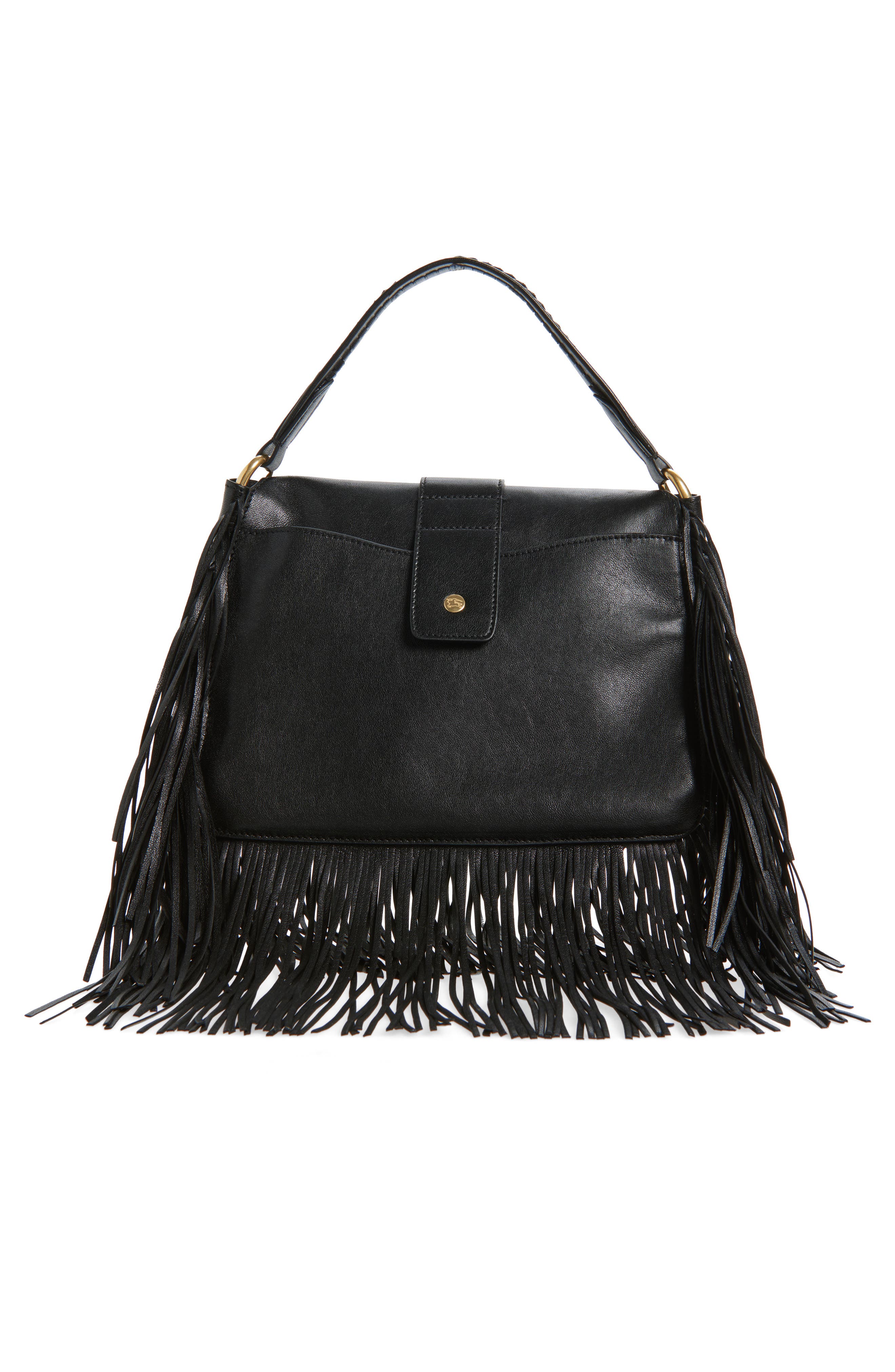 Burberry Small Rider Fringe Leather Top Handle Bag, Alternate, color, Black