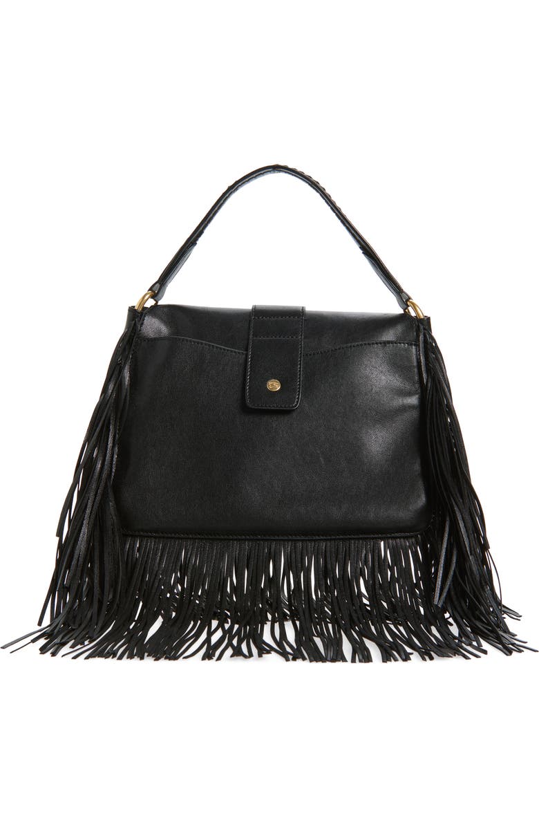 Burberry Small Rider Fringe Leather Top Handle Bag, Alternate, color, Black