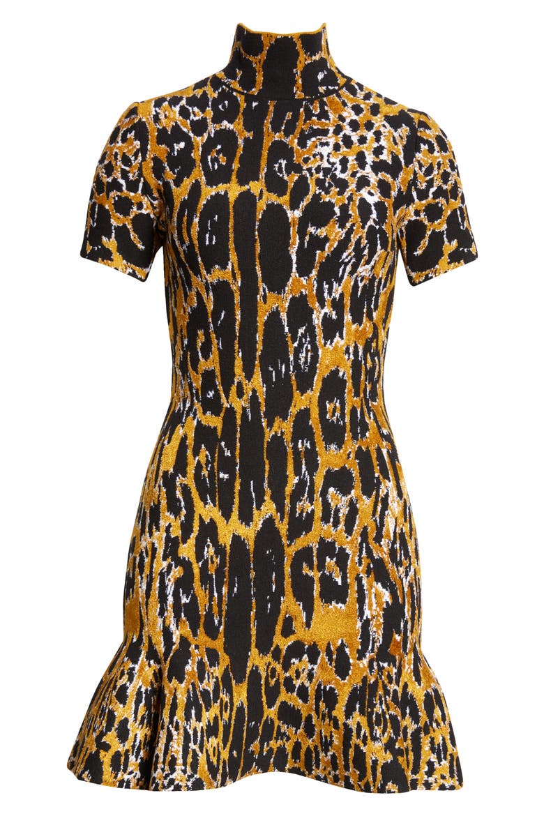 Leopard Jacquard Sweater Dress, Alternate, color, NOIR/ MULTICOLOR