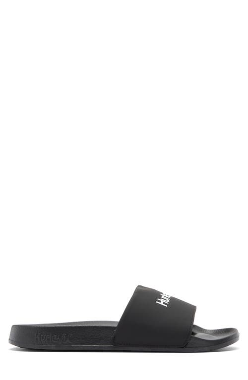 Hurley Wordmark Slide Sandal In Black/white