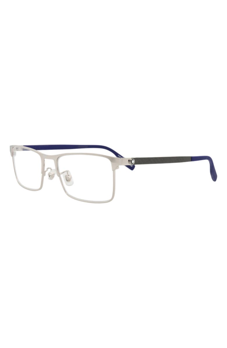 Montblanc 54mm Square Optical Glasses, Alternate, color, Silver Blue Transparent