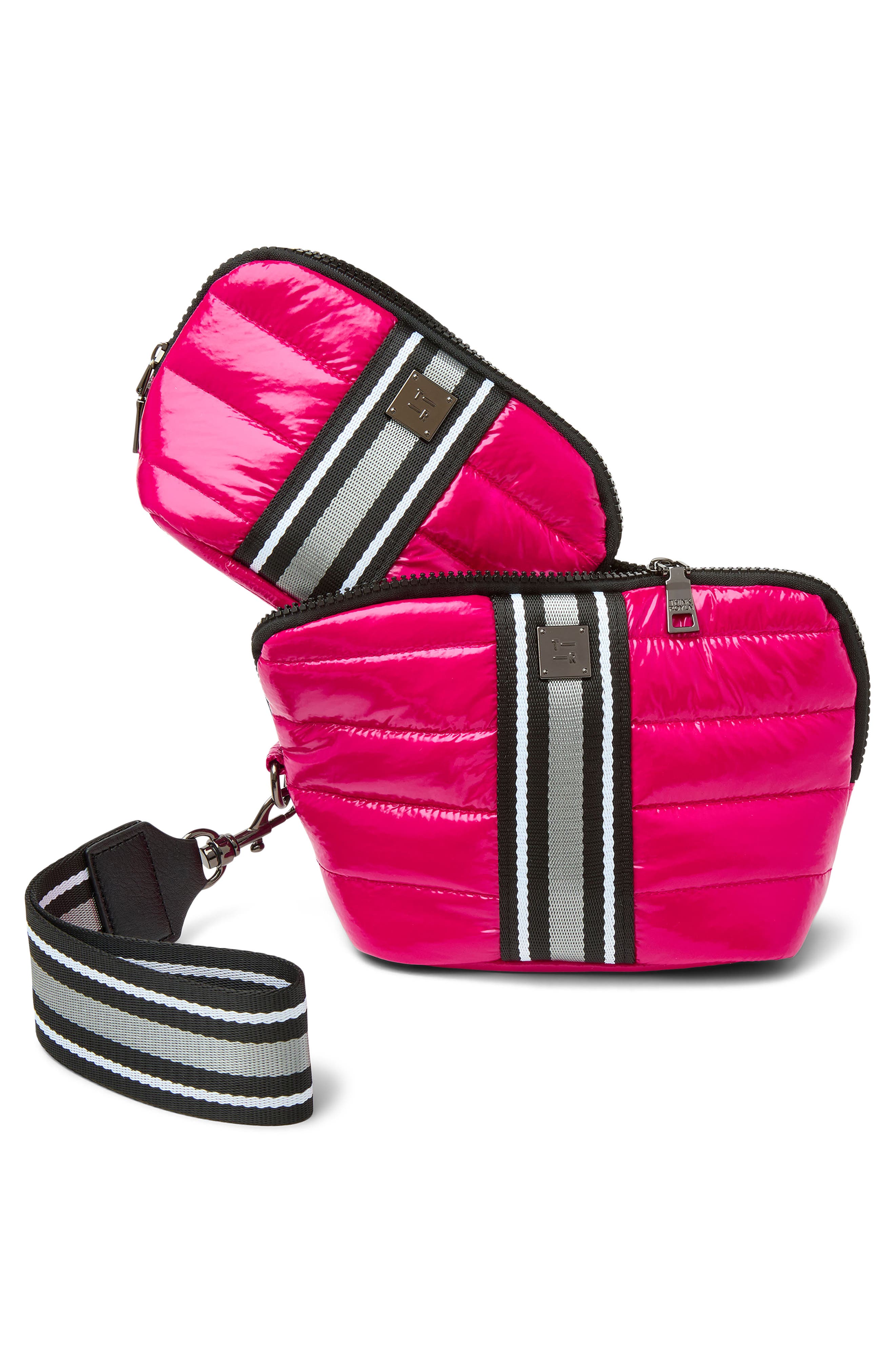 THINK ROYLN Double Stash Set of 2 Zip-Top Travel Pouches, Alternate, color, Glossy Fuchsia